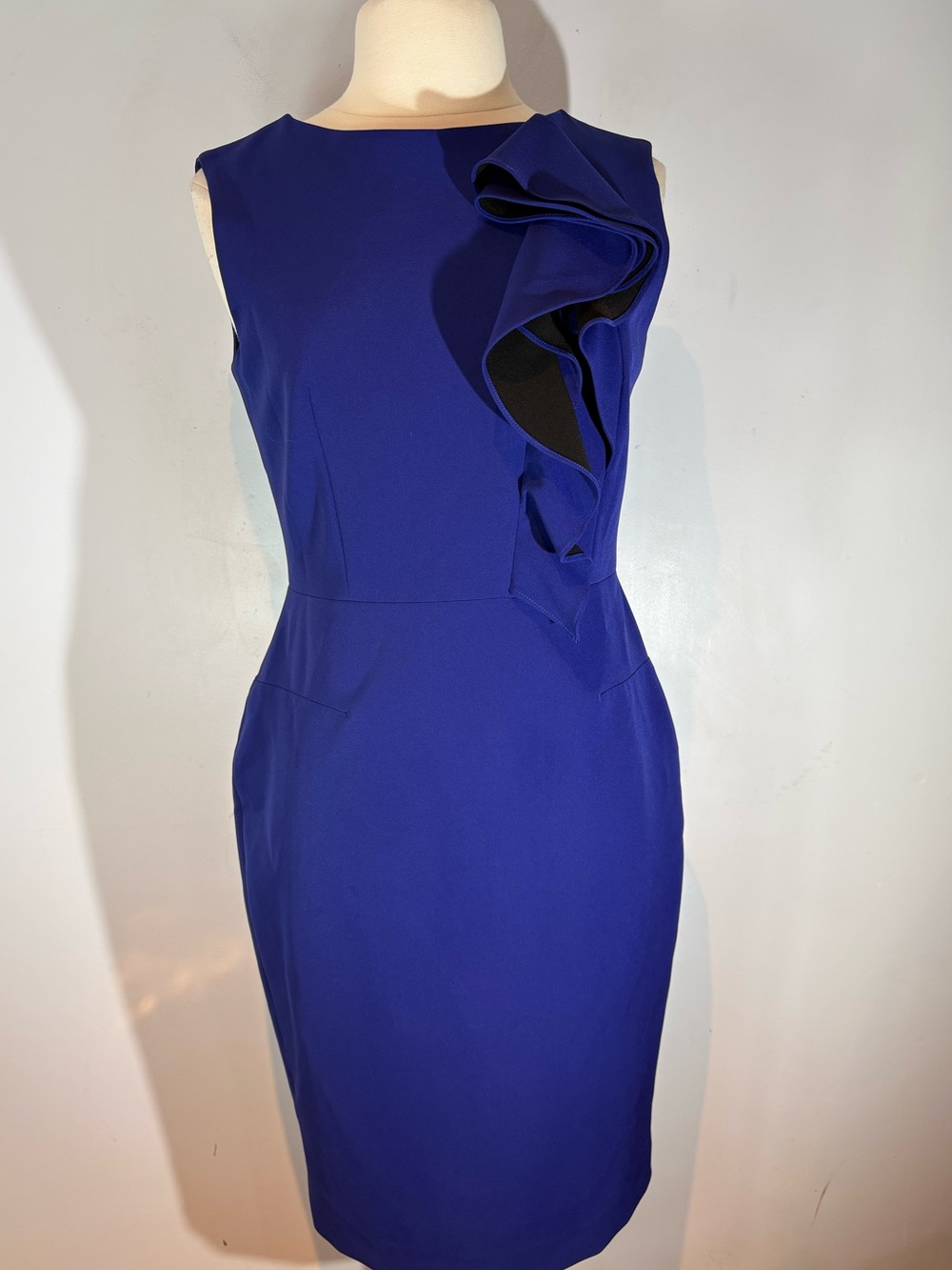 Sandra Angelozzi Cobalt Blue Ruffle Sheath Dress Size 38 (US size 6-8)